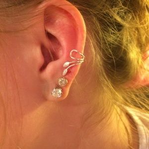 Sterling Silver Leaf Ear Cuff Right Ear
